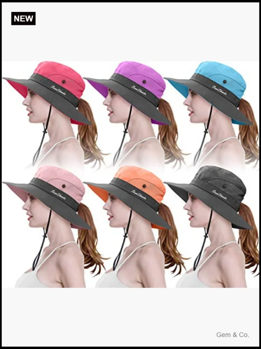 6 Packable Women's Wide Brim Sun Hats UPF 50+ Ponytail Beach Fishing Hiking